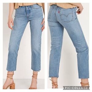 Levi's Wedgie Straight Leg Raw Hem Cropped Rough Tide Jeans Women’s size 26